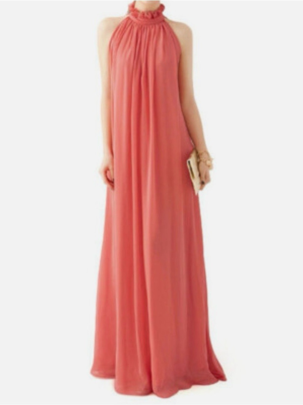 One Size Elegant High Neck Chiffon Coral Dress